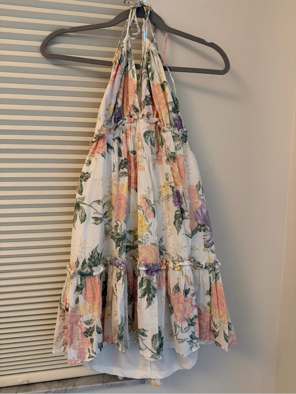Girls' White Floral Halter Summer Dress - Pink & Purple Flowers - Picture 2 of 4